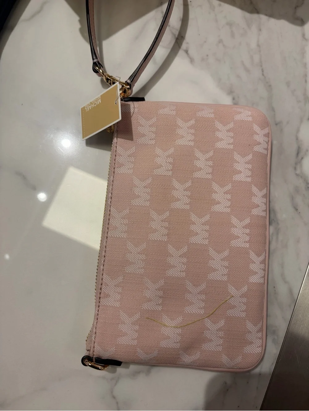 Michael Kors Signature Wristlet Clutch signature logo pink / brown/green